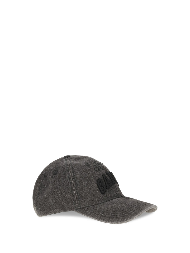Ganni B3020214 Embroidered Denim Baseball Cap — Black Recycled Polyester; Cotton Caps