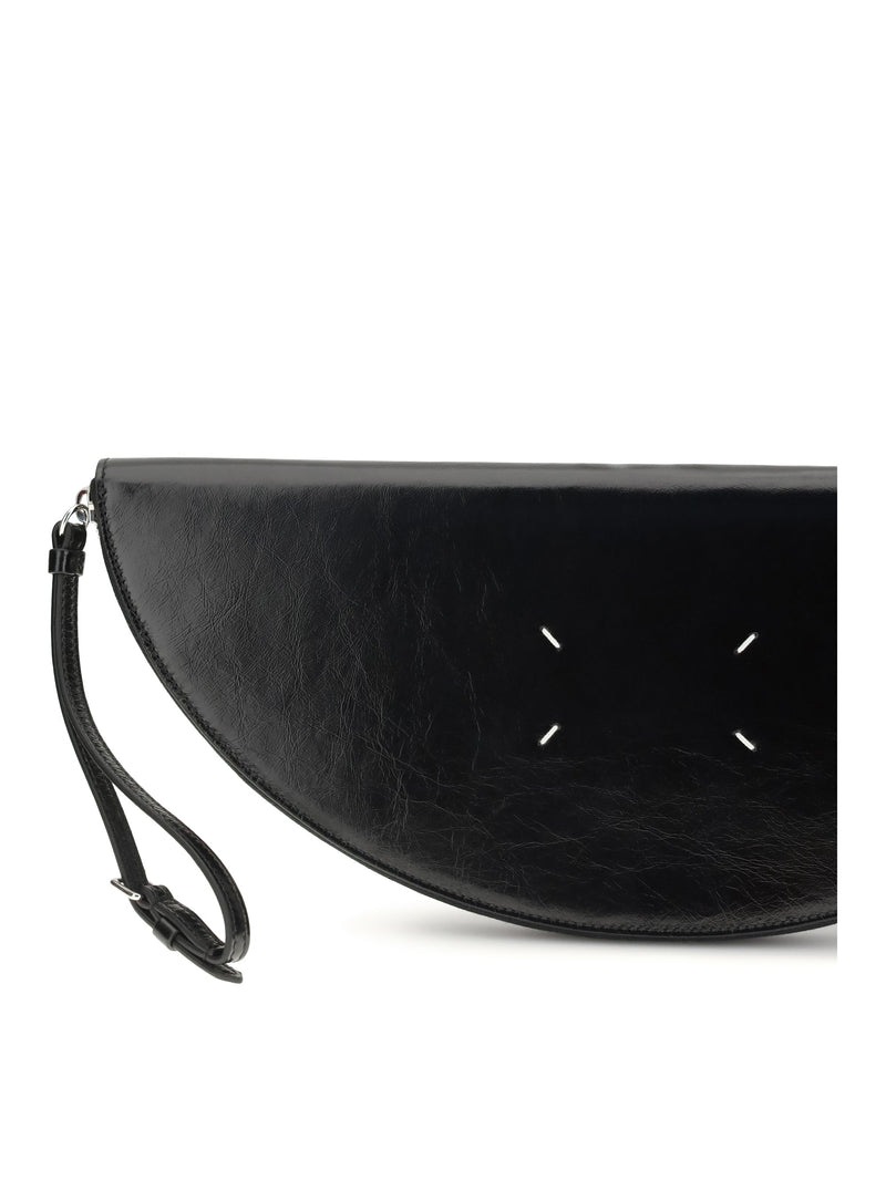 Maison Margiela Crinkled Leather Halfmoon Clutch — Black Calf Bos Taurus