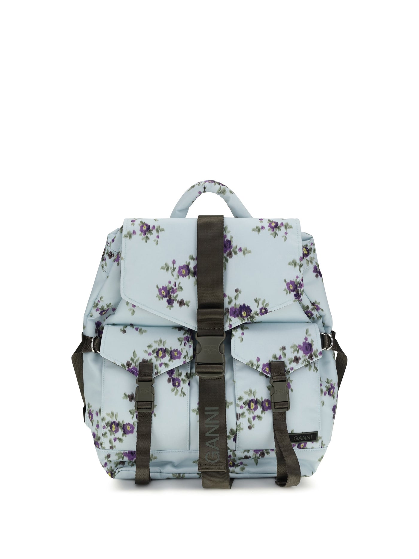 Ganni Floral Nylon Backpack — Blue Polyester