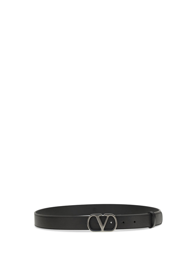 Valentino Garavani Vlogo Belt — Black Calf Leather Bos Taurus