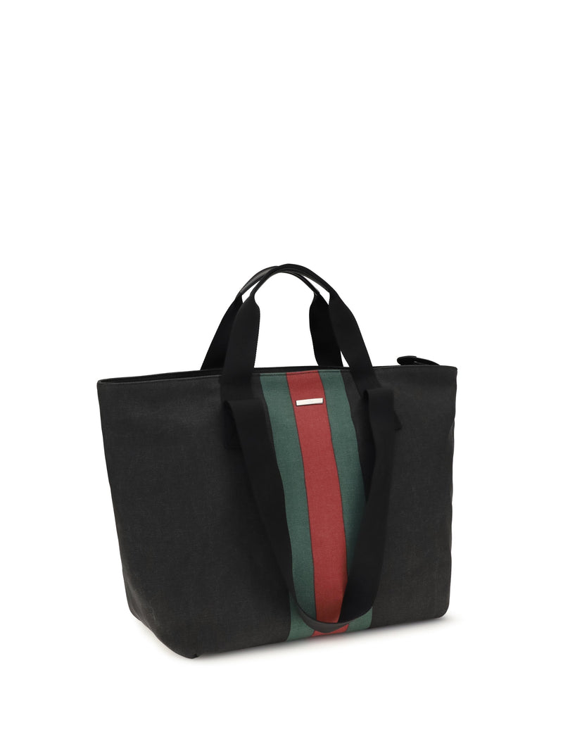 Gucci Web Tote Bag — Black Cotton