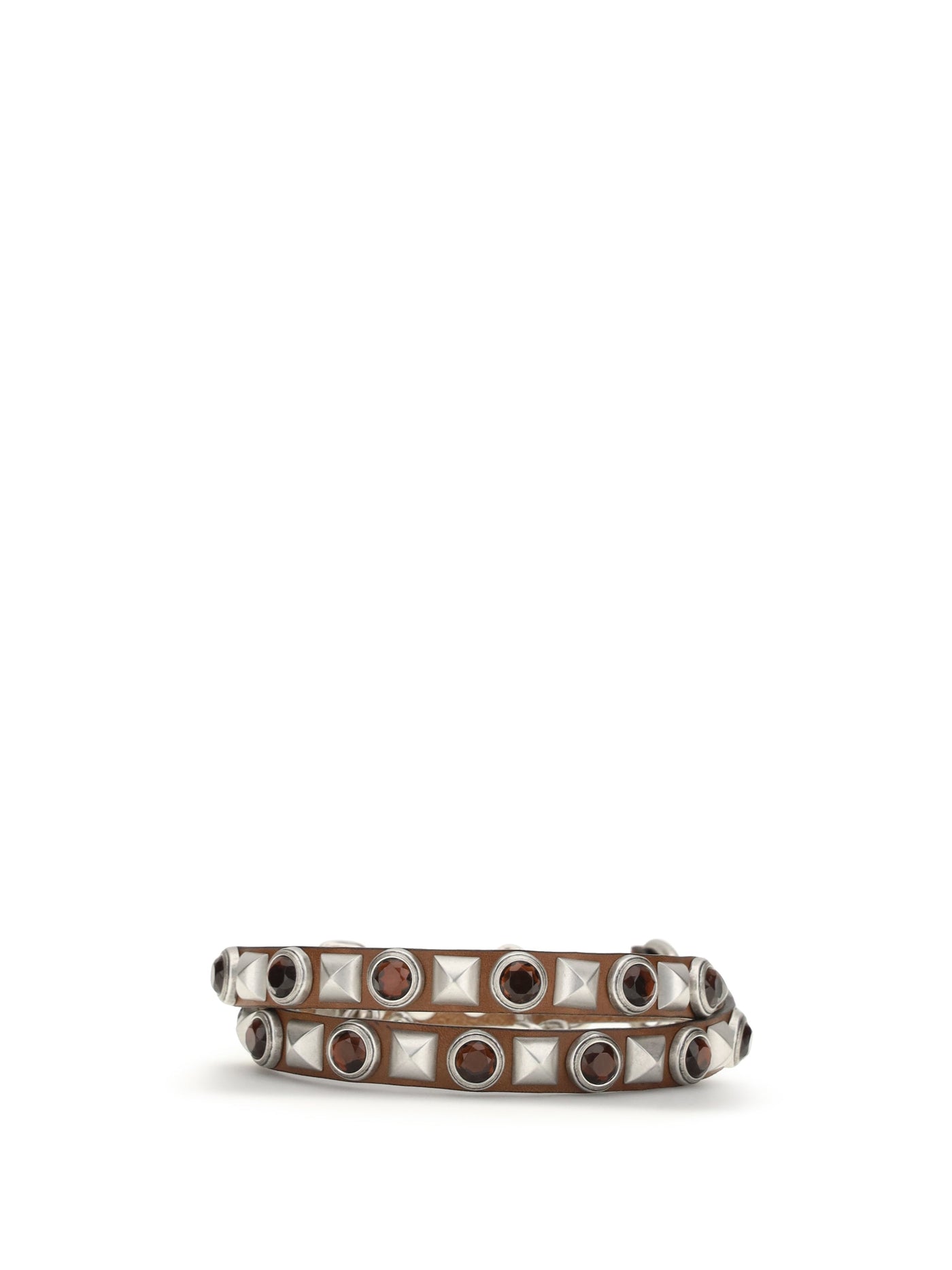 Etro Jeweled Studded Leather Belt — Brown Calf Bos Taurus