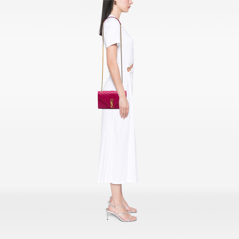 Small Chevron Calfskin Monogram Envelope Bag - Image 6