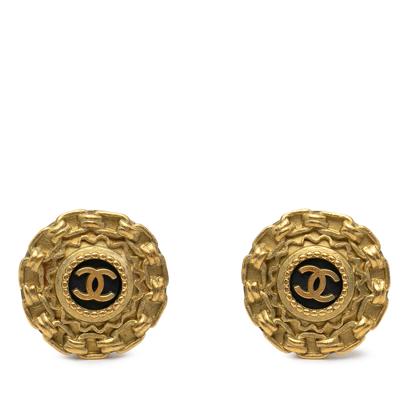 CC Gold Plated Enamel Round Clip On Earrings - Image 1