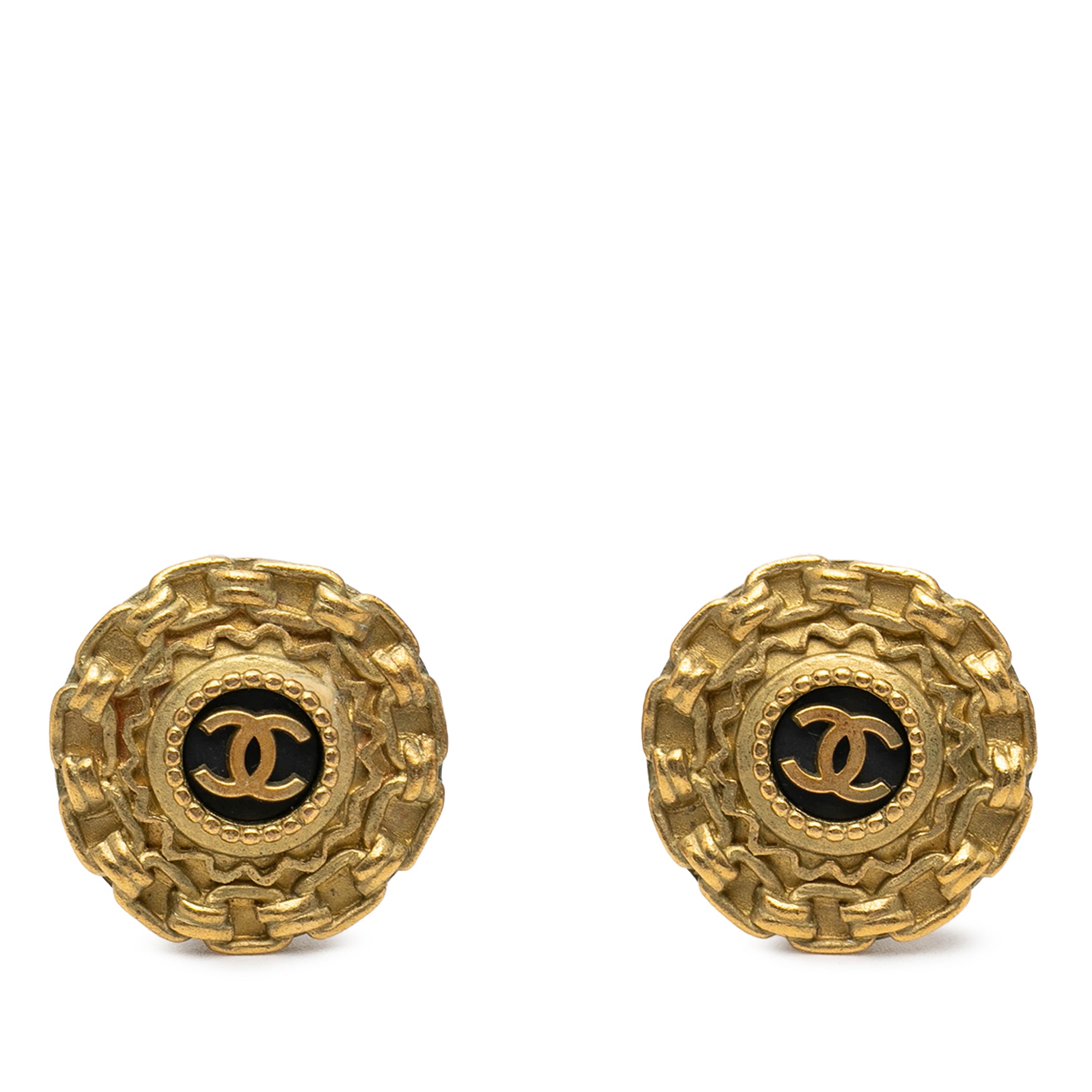 CC Gold Plated Enamel Round Clip On Earrings - Image 1