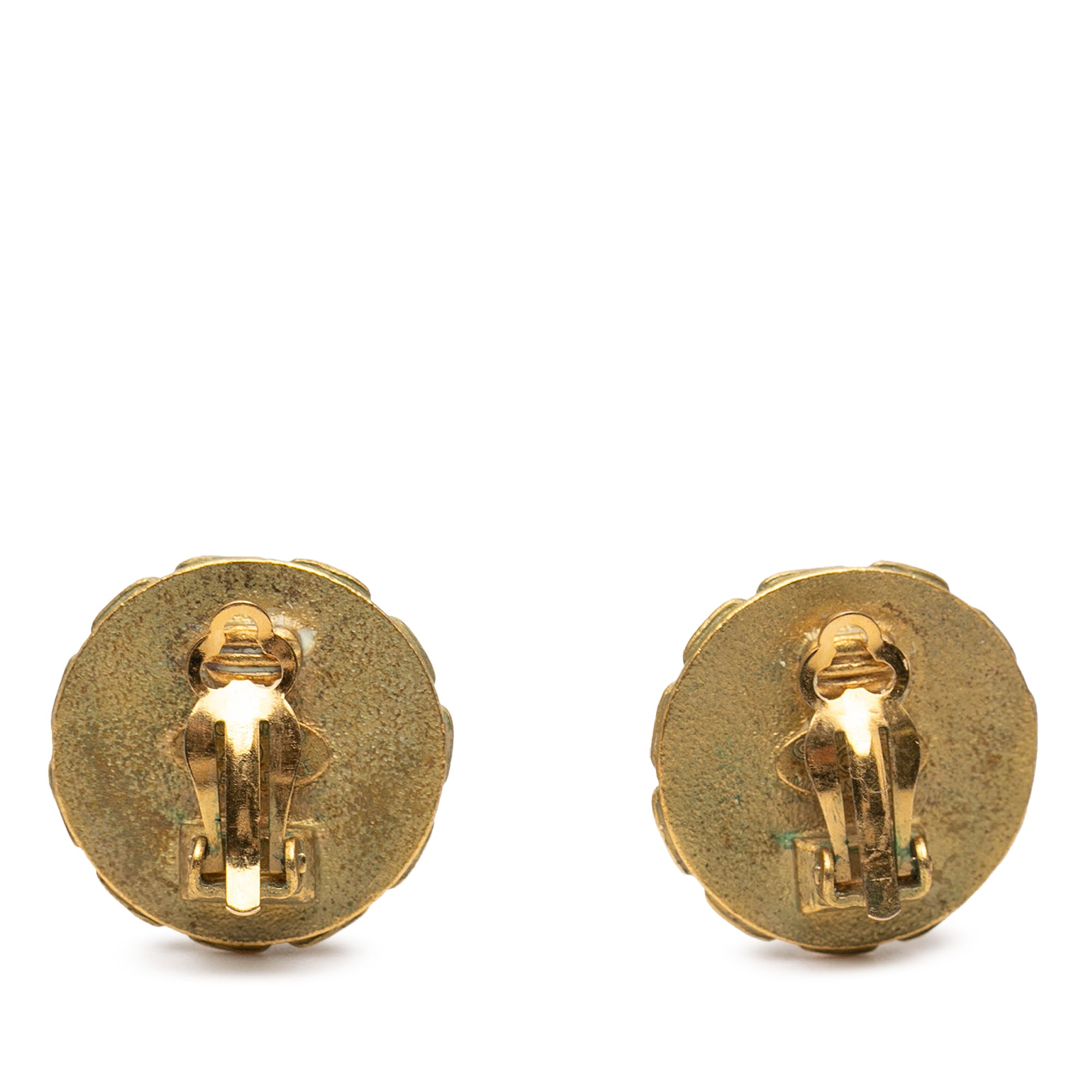 CC Gold Plated Enamel Round Clip On Earrings - Image 2