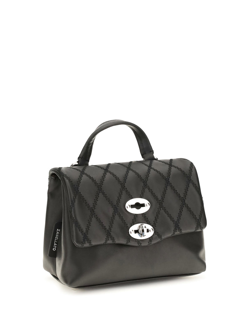 Zanellato Mini Postina Top Handle Bag — Black Calf Leather Bos Taurus
