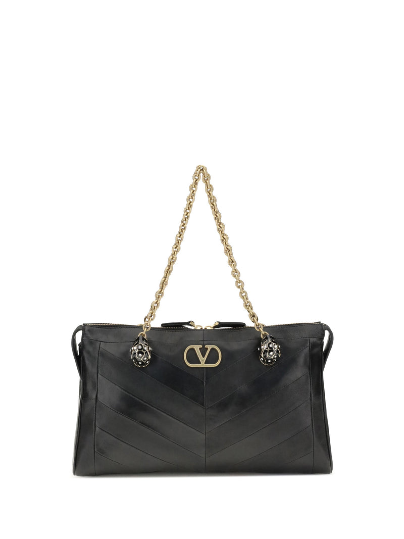 Valentino Garavani Panthea Chevron Shoulder Bag — Black Lamb Leather