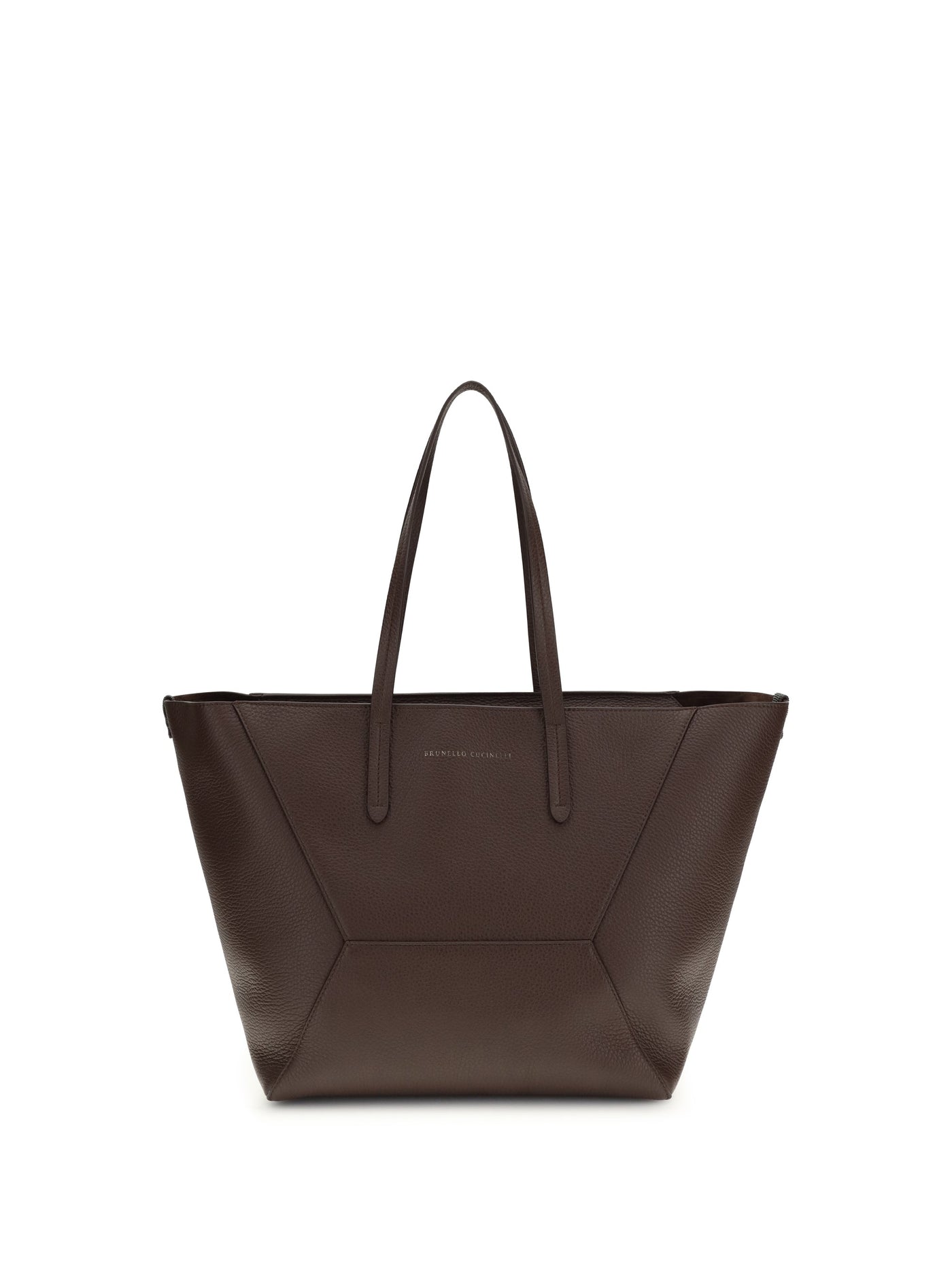 Brunello Cucinelli Hammered Calf Leather Tote Bag — Burgundy Bos Taurus