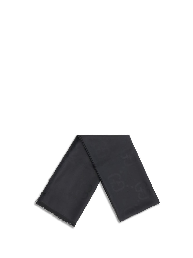 Gucci Gg Jacquard Wool And Silk Scarf — Black Ovis Aries; Scarfs