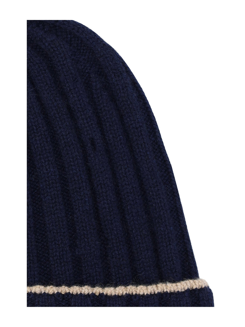 Brunello Cucinelli M2240900 Ribbed Cashmere Beanie — Navy Kashmir/capra Hircus Beanies