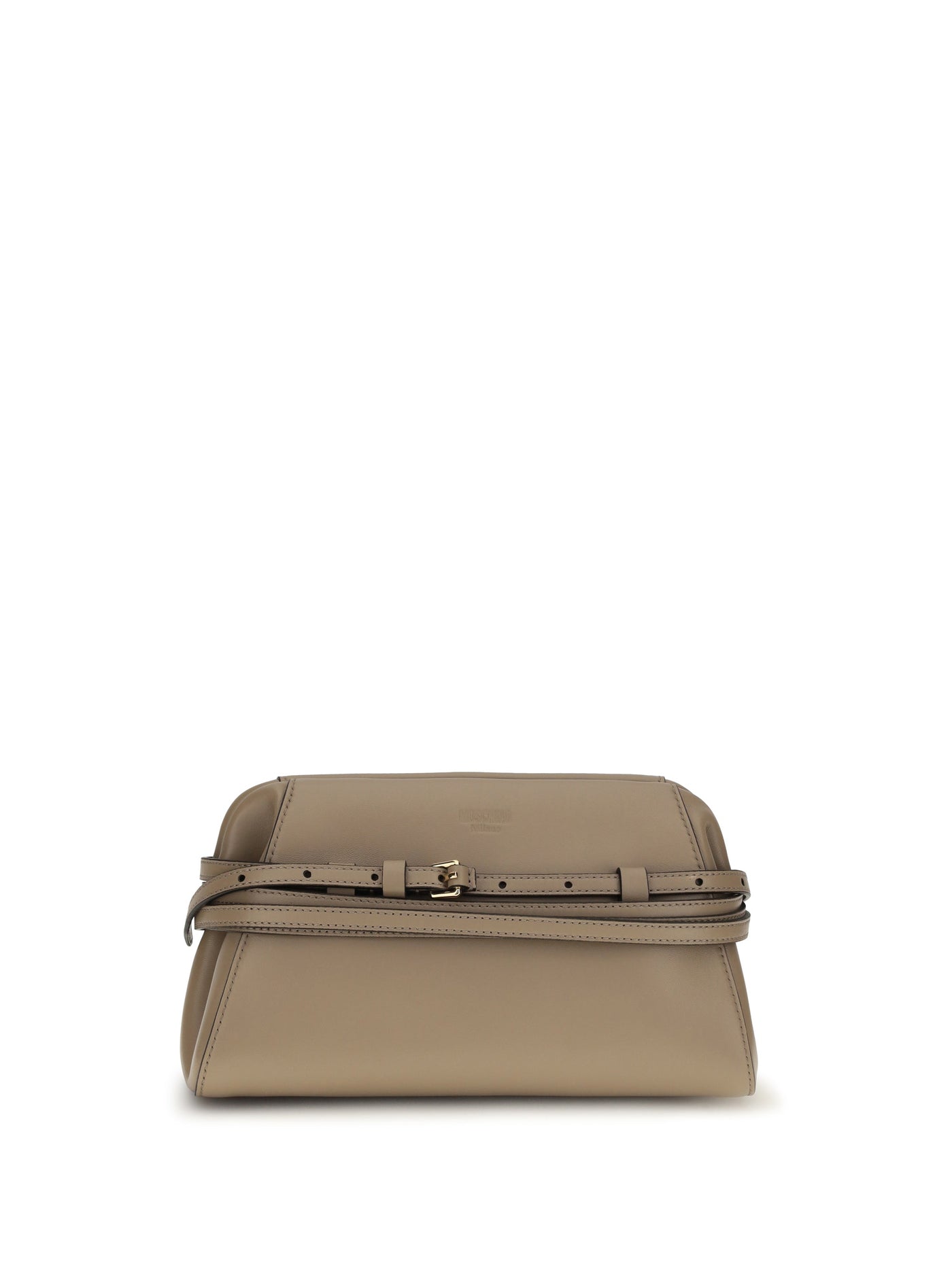 Moschino Belt-Detail Goatskin Clutch — Beige Goatskin/hircus