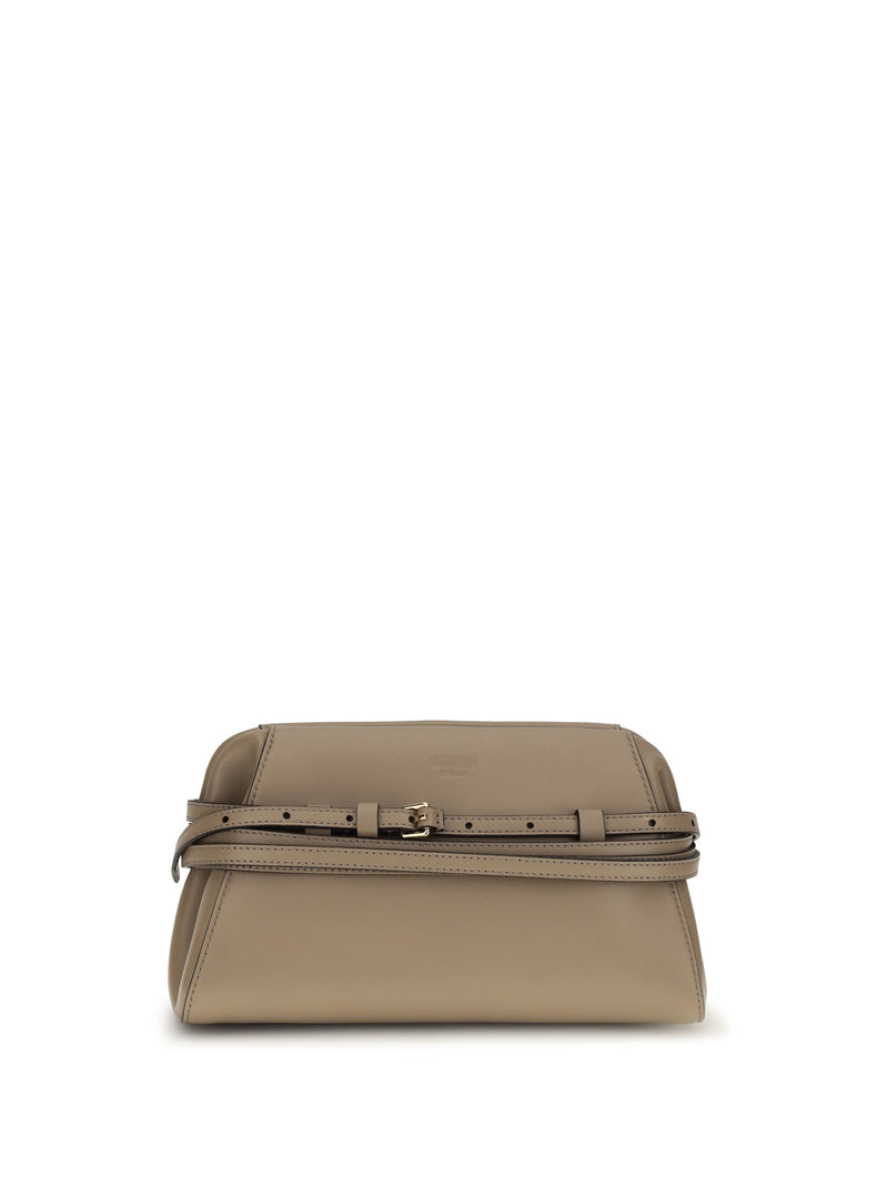 Moschino Belt-Detail Hircus Goatskin Clutch — Beige
