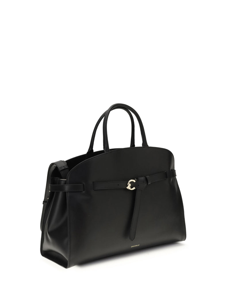 Coccinelle Sabine Top Handle Bag — Black Calf Leather
