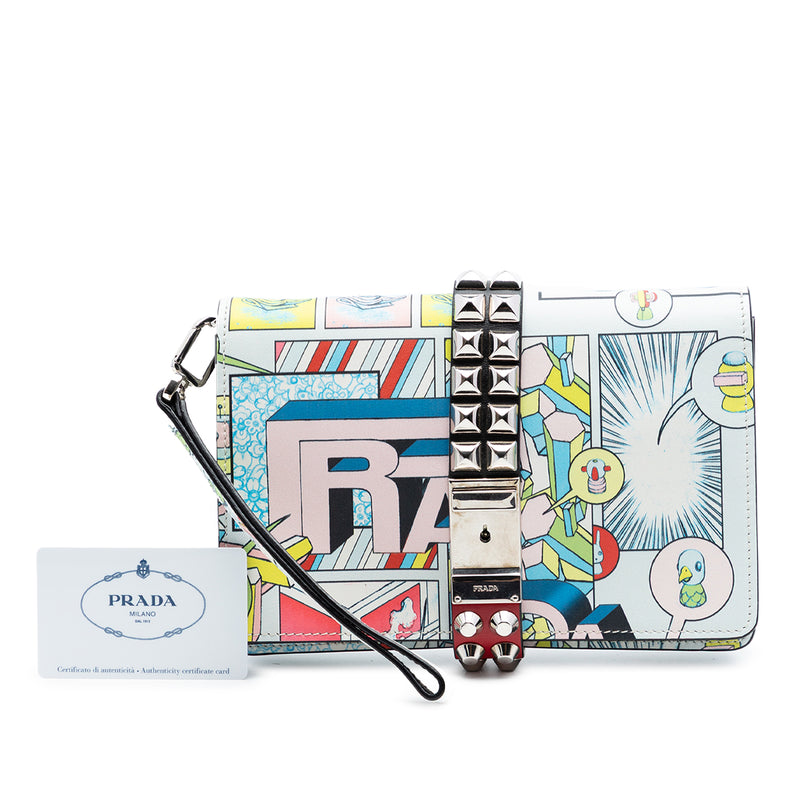 Comic Print Studded Leather Elektra Clutch - Image 7