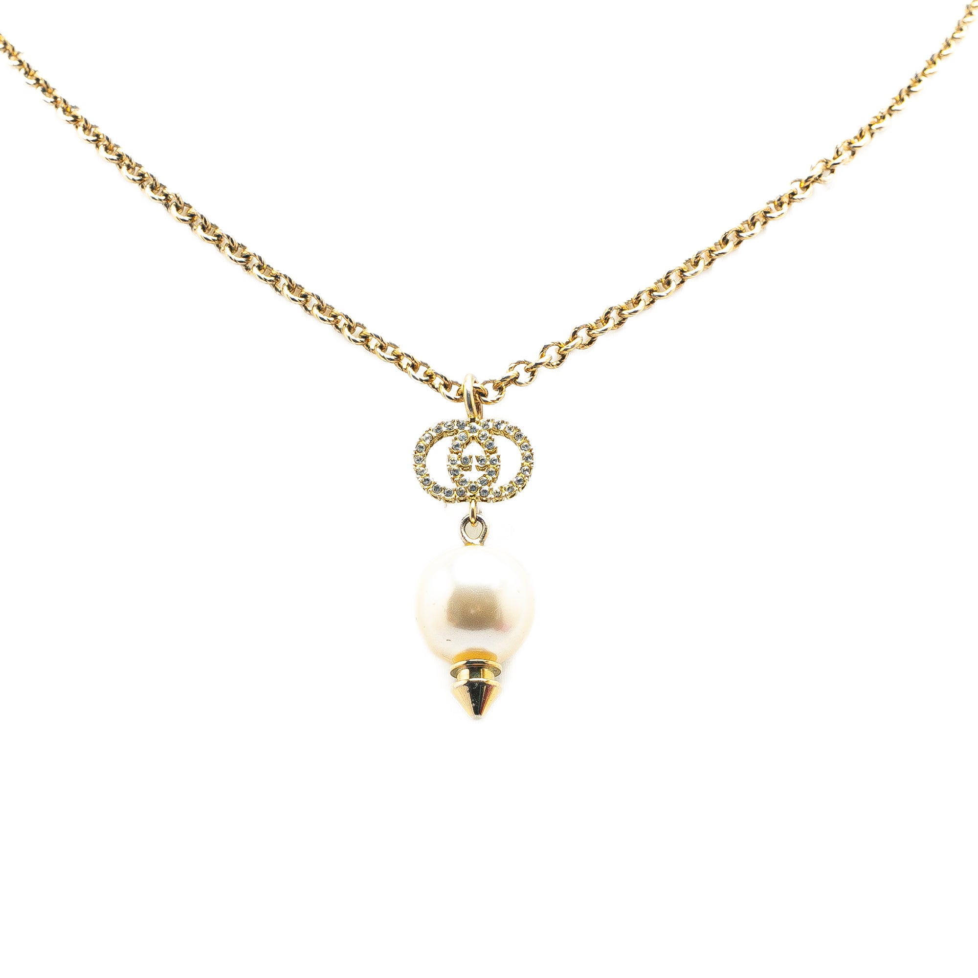Gold Plated GG Faux Pearl Drop Pendant Necklace - Image 1