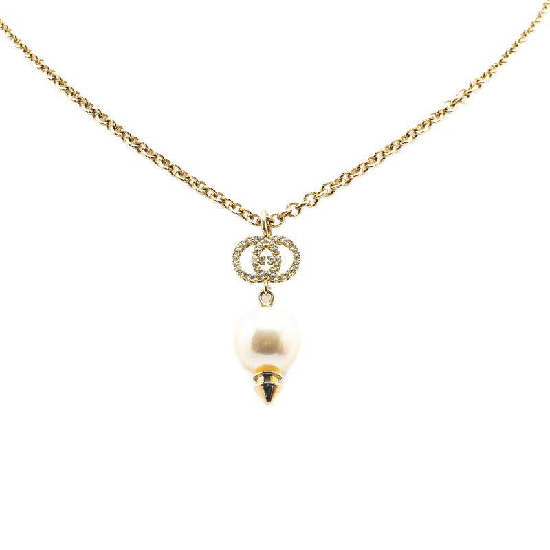 Gold Plated GG Faux Pearl Drop Pendant Necklace