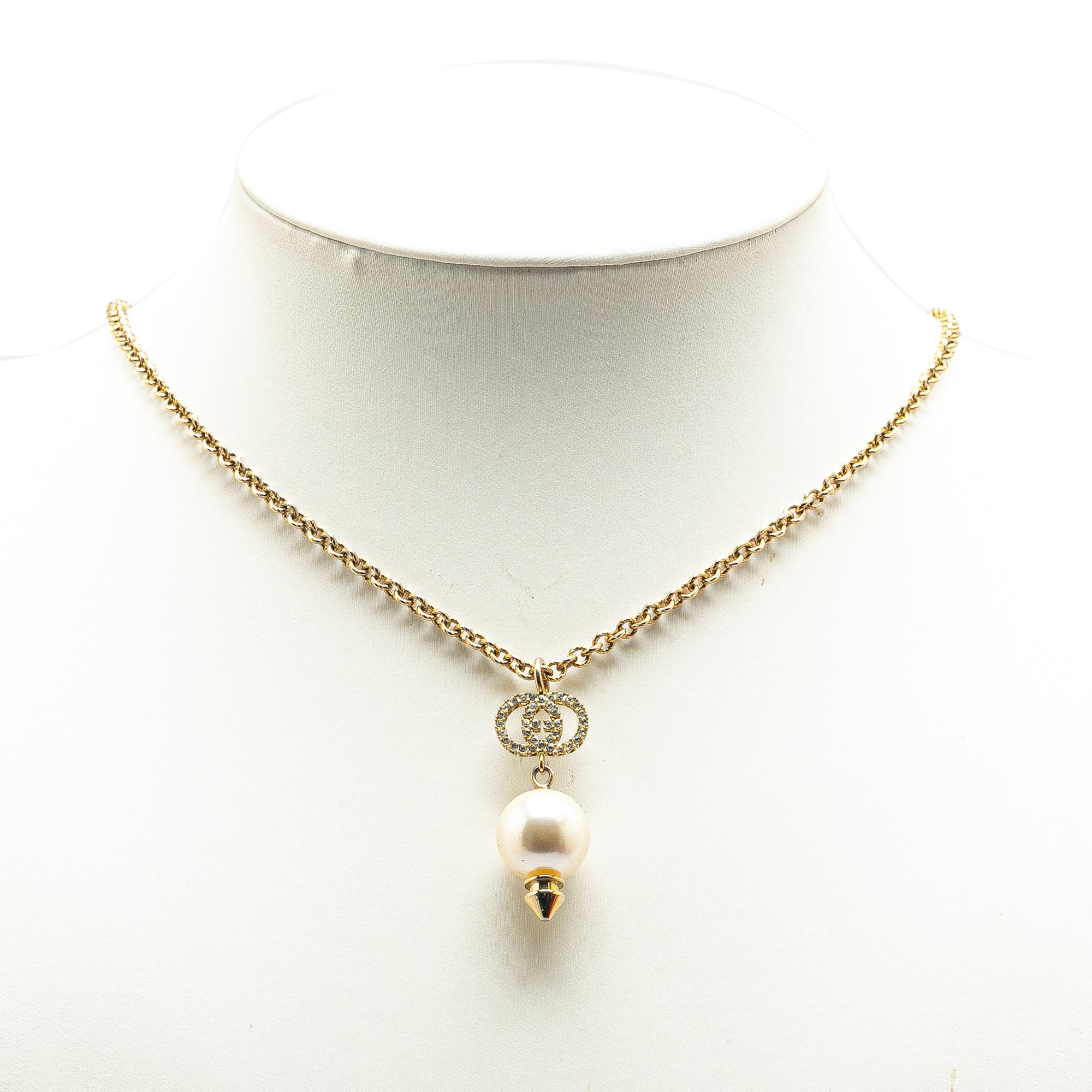 Gold Plated GG Faux Pearl Drop Pendant Necklace - Image 4