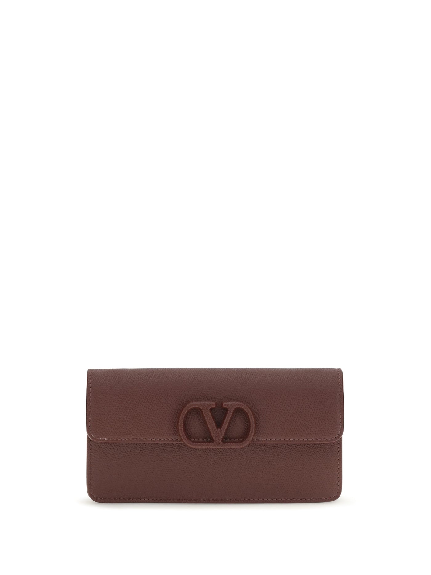 Valentino Garavani Grainy Calfskin Chain Wallet — Brown Calf Leather Bos Taurus