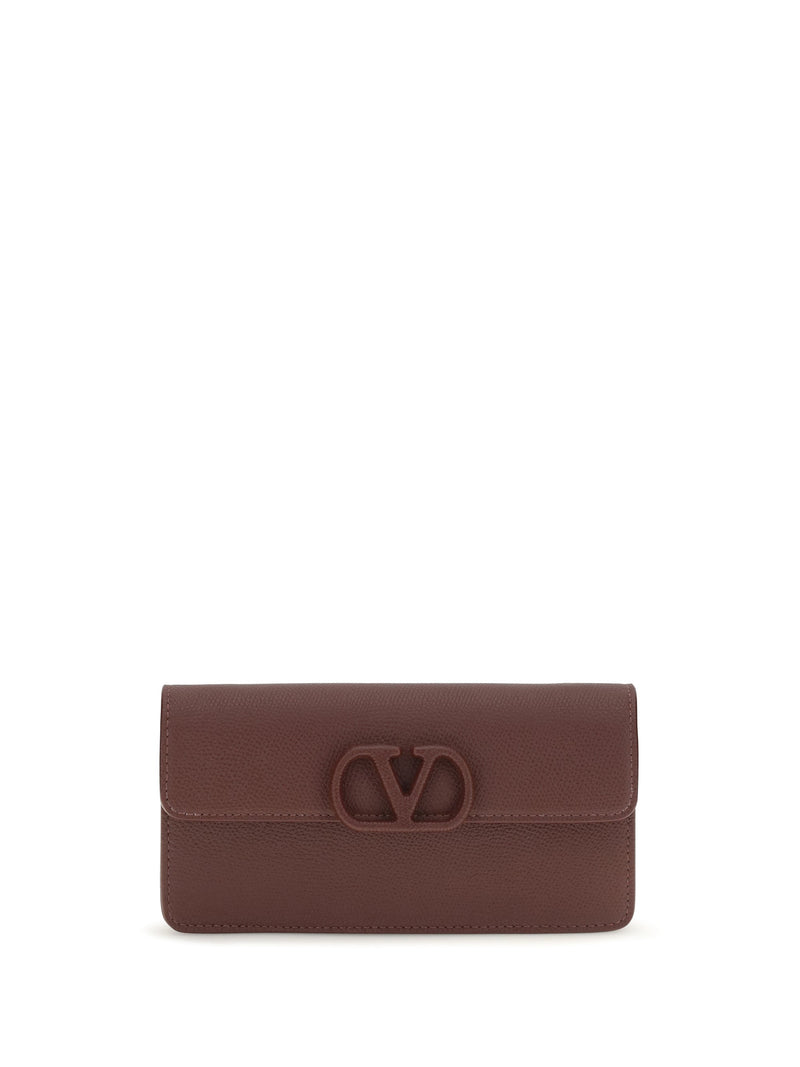 Valentino Garavani Leather-Covered Vlogo Wallet — Brown Calf Leather & Purses