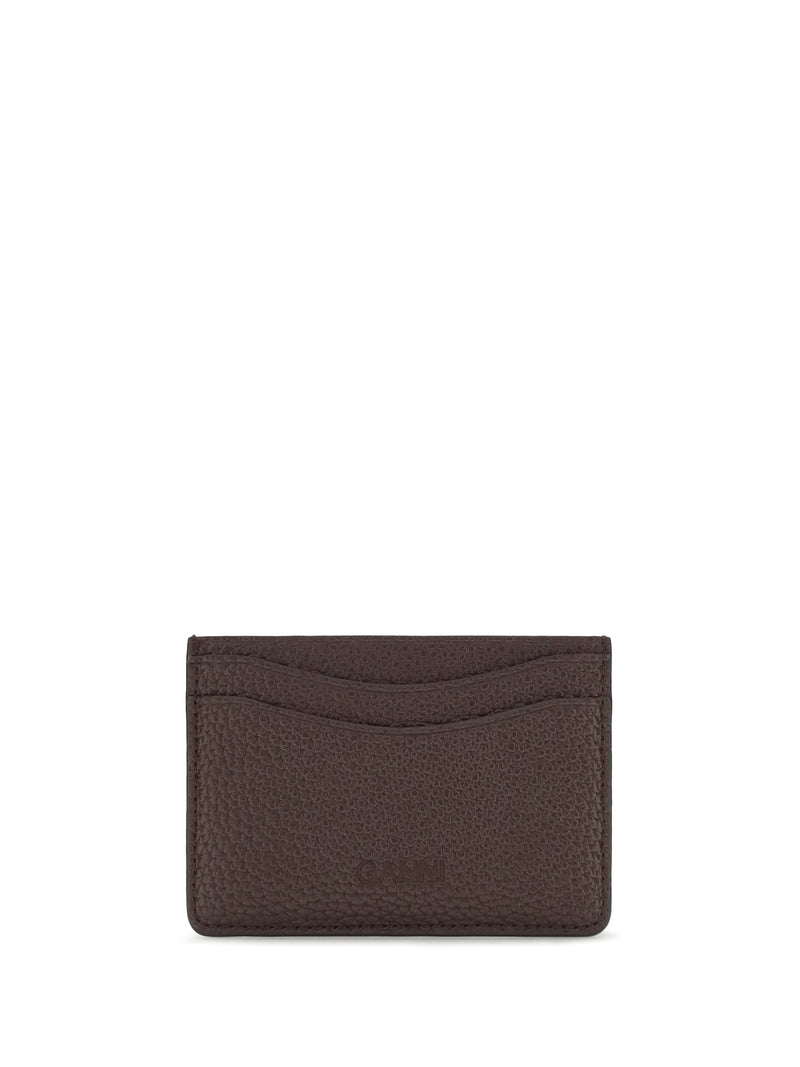 Ganni Textured Faux Leather Card Case — Brown Wallet