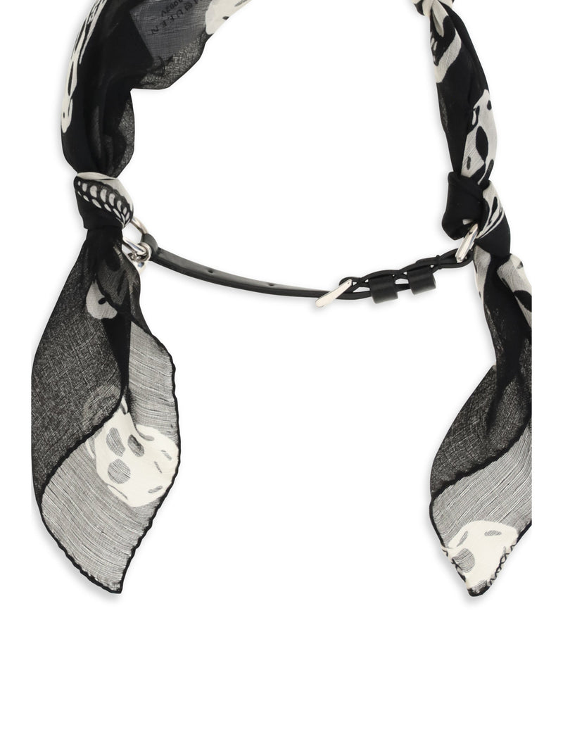 Alexander Mcqueen Double-Wrap Skull Scarf Bracelet — Black Silk Scarfs