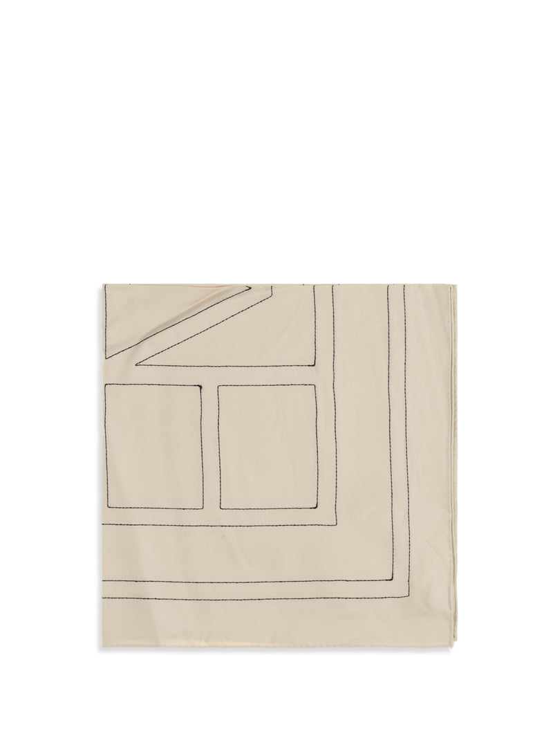 Toteme Monogram-Embroidered Silk Scarf — Ivory Scarfs