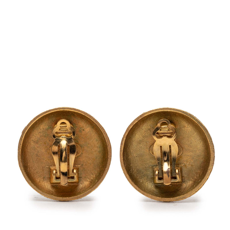 Gold Plated CC Round Clip On Earrings - Image 2