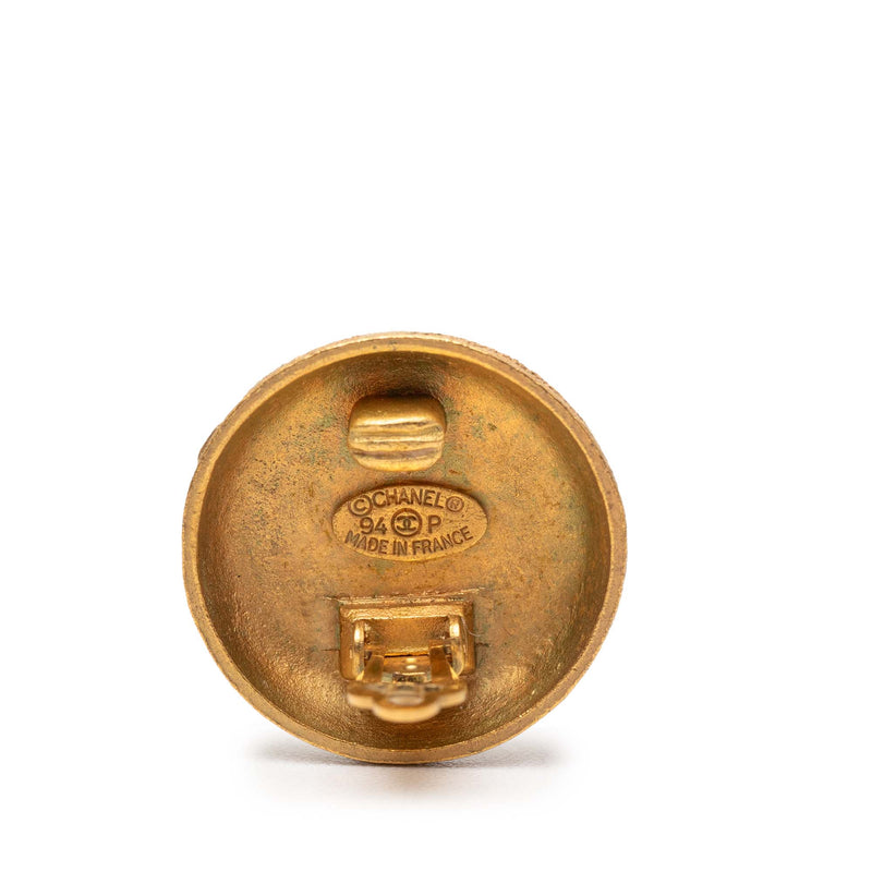 Gold Plated CC Round Clip On Earrings - Image 3