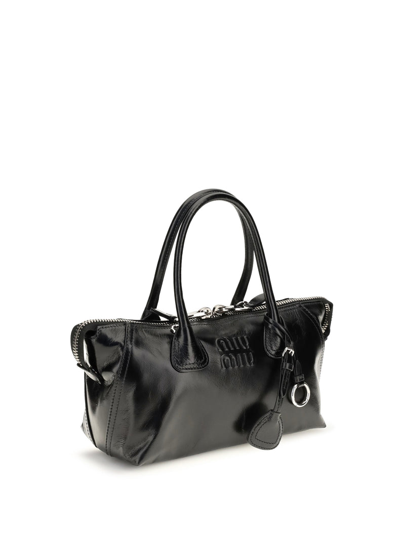 Miu Miu Structured Calf Leather Top Handle Bag — Black