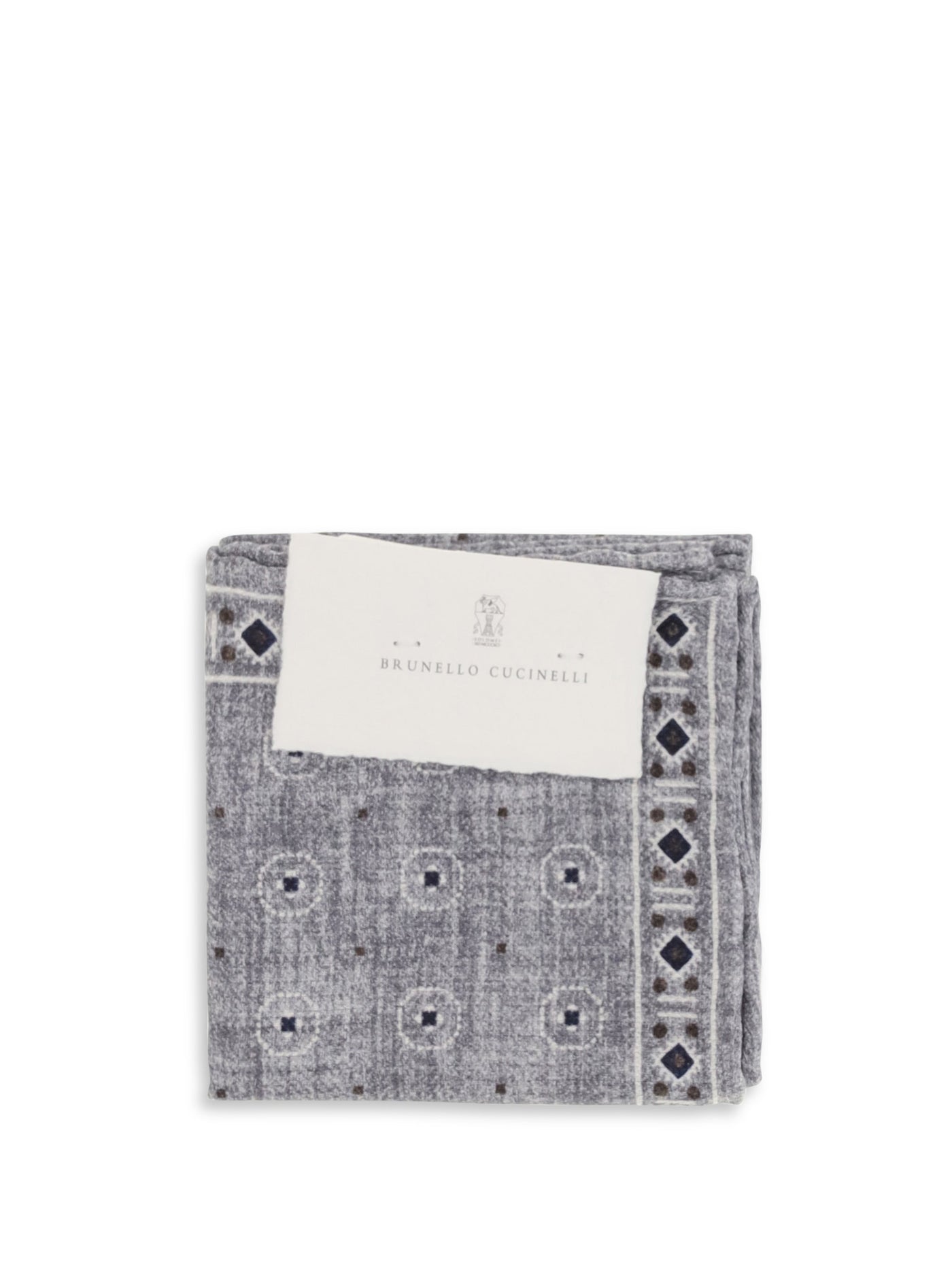 Brunello Cucinelli Ethnic-Patterned Silk Pocket Square — Gray Accessory