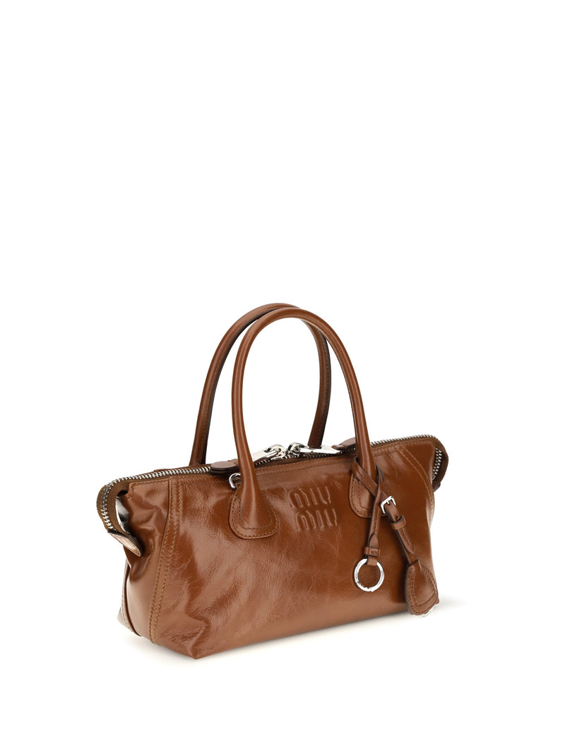 Miu Miu Glossy Calf Leather Shoulder Bag — Brown