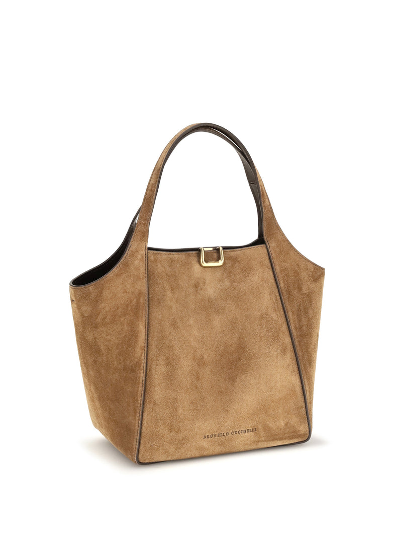 Brunello Cucinelli Suede Bucket Bag — Beige Calf Leather Bos Taurus