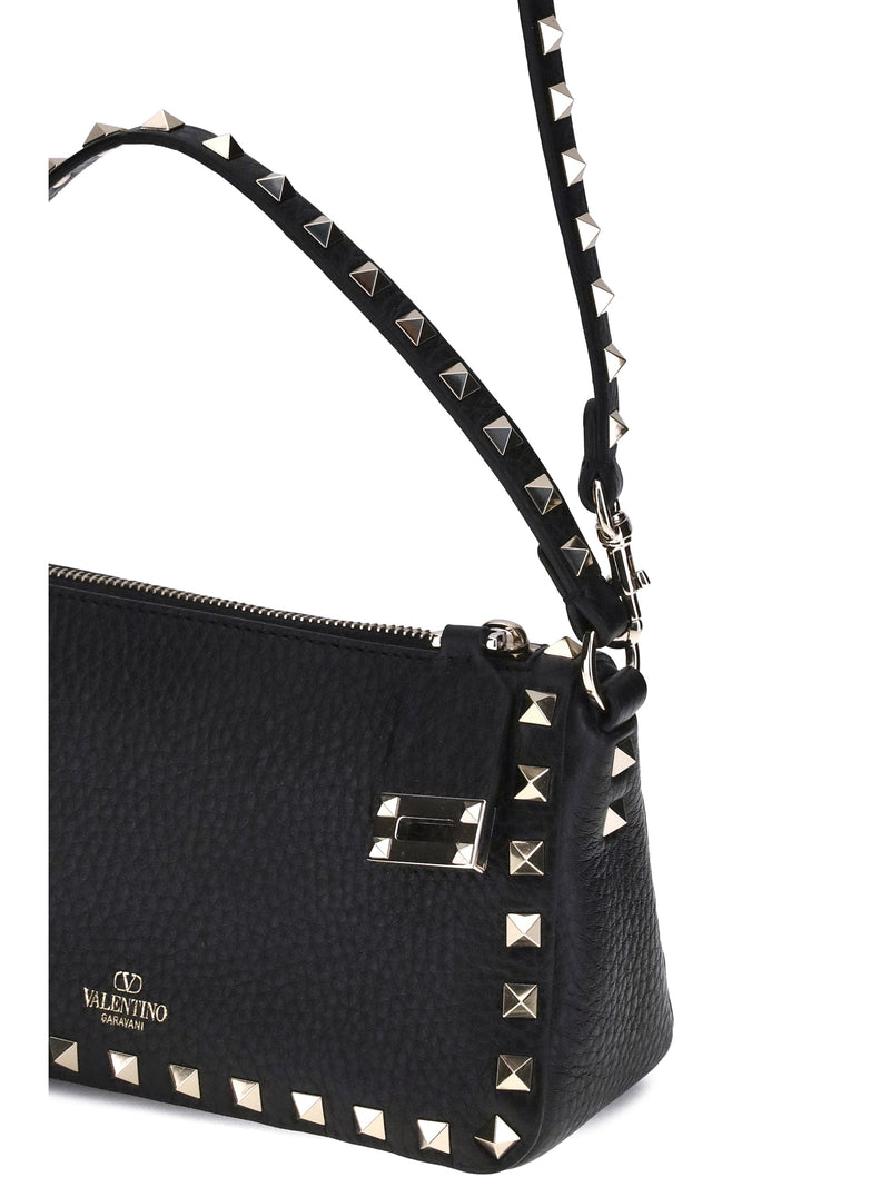Valentino Garavani Rockstud Shoulder Bag — Black Calf Leather Bos Taurus