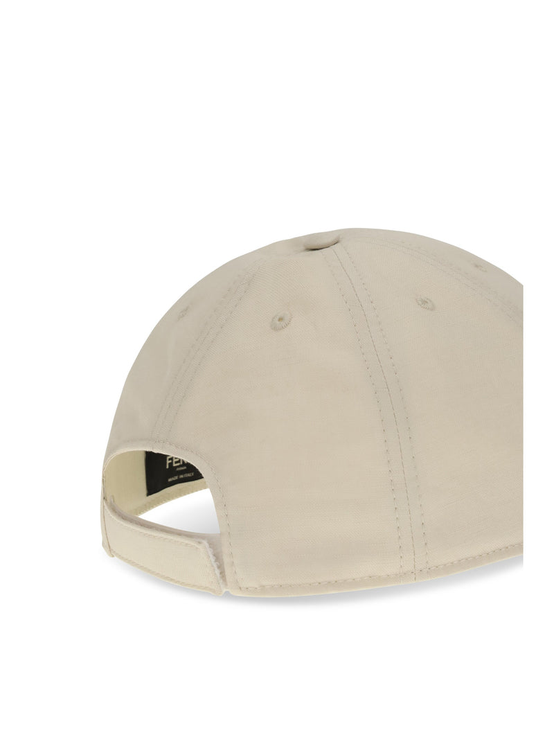 Fendi Fxq230b17m Multicolor Logo-Embroidered Baseball Cap — Beige Cotton; Linen Caps