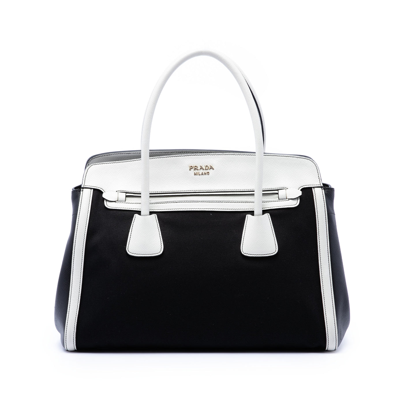 Bicolor Saffiano Cuir Trimmed Canvas Satchel - Image 1