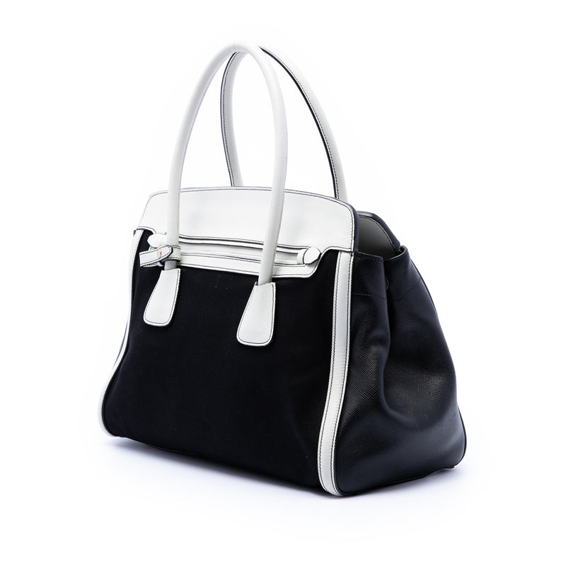 Bicolor Saffiano Cuir Trimmed Canvas Satchel - Image 2