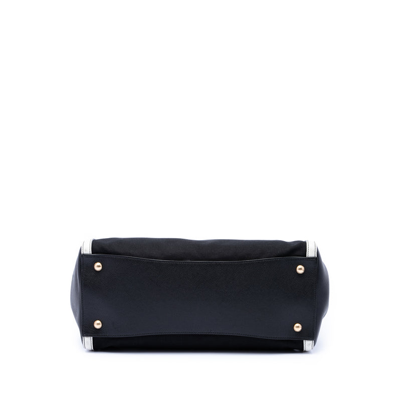 Bicolor Saffiano Cuir Trimmed Canvas Satchel - Image 3