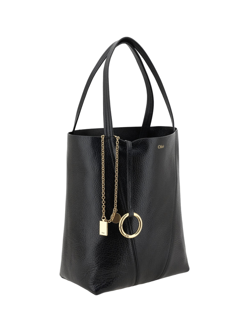 Chloé Spin Shoulder Bag — Black Calf Leather