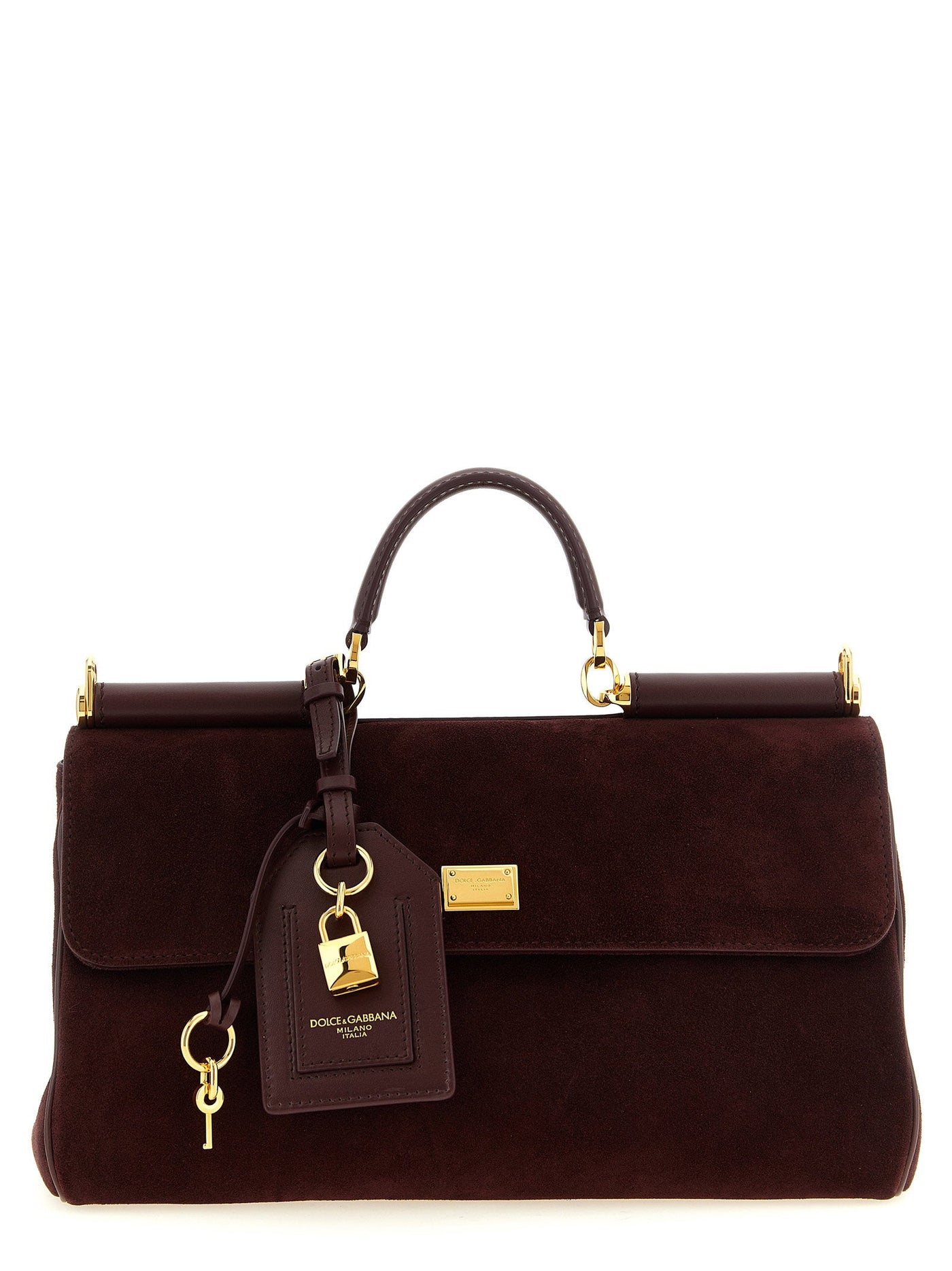 Dolce & Gabbana My Sicily Top Handle Bag — Burgundy Suede Body