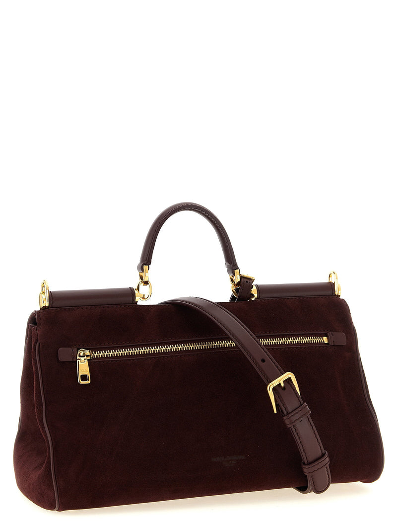Dolce & Gabbana My Sicily Top Handle Bag — Burgundy Suede Body