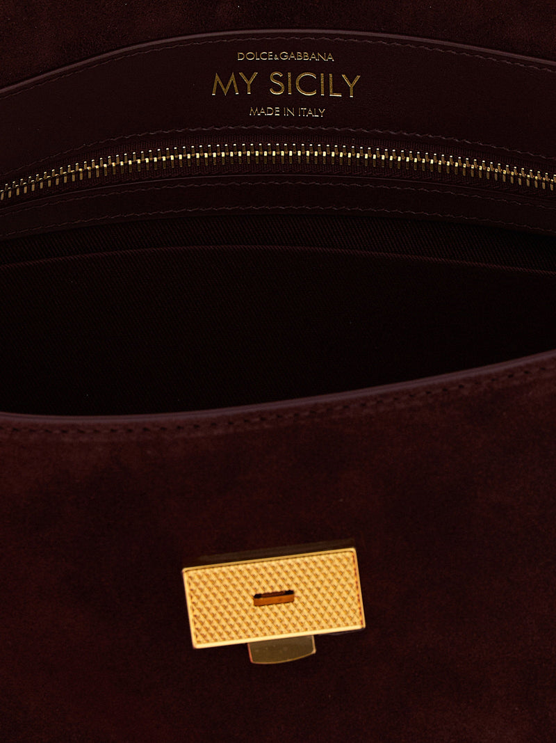 Dolce & Gabbana My Sicily Top Handle Bag — Burgundy Suede Body