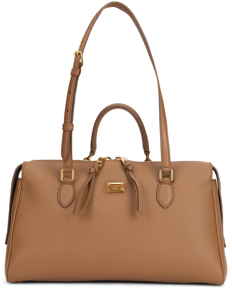 Dolce & Gabbana Structured Calfskin Tote Bag — Caramel