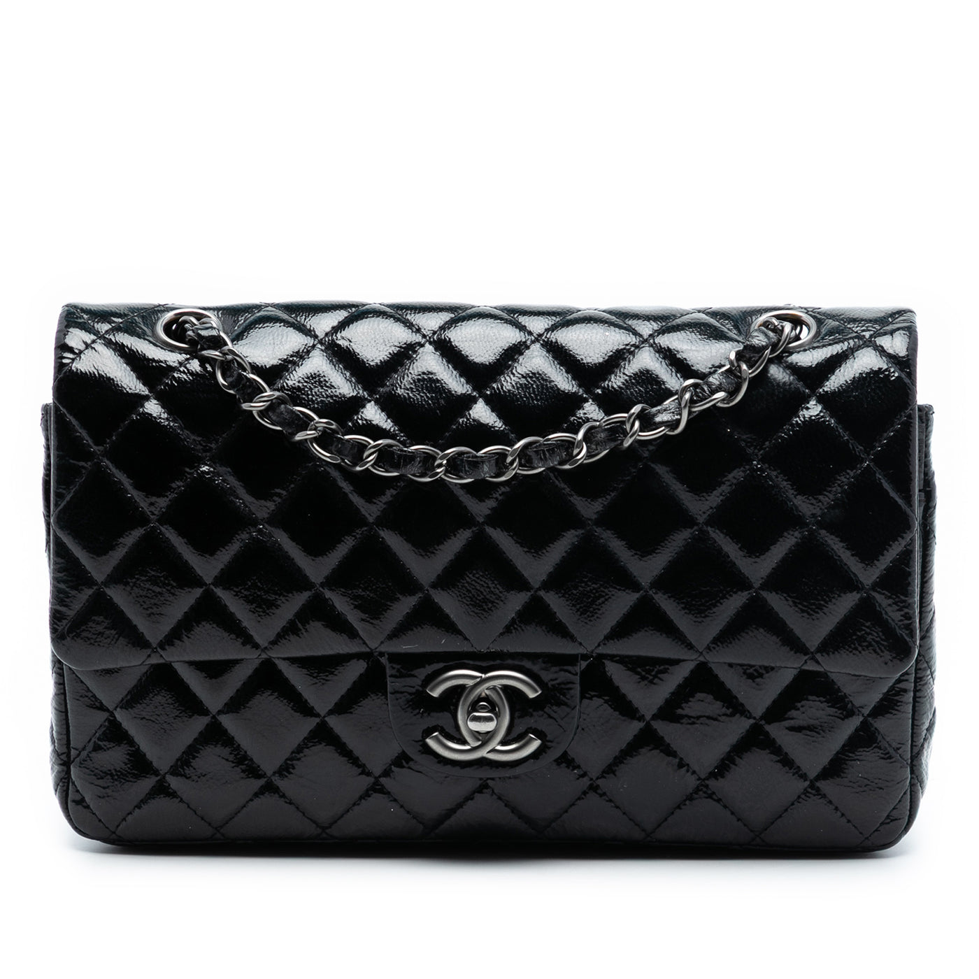 Medium Classic Distressed Patent Double Flap - Image 1