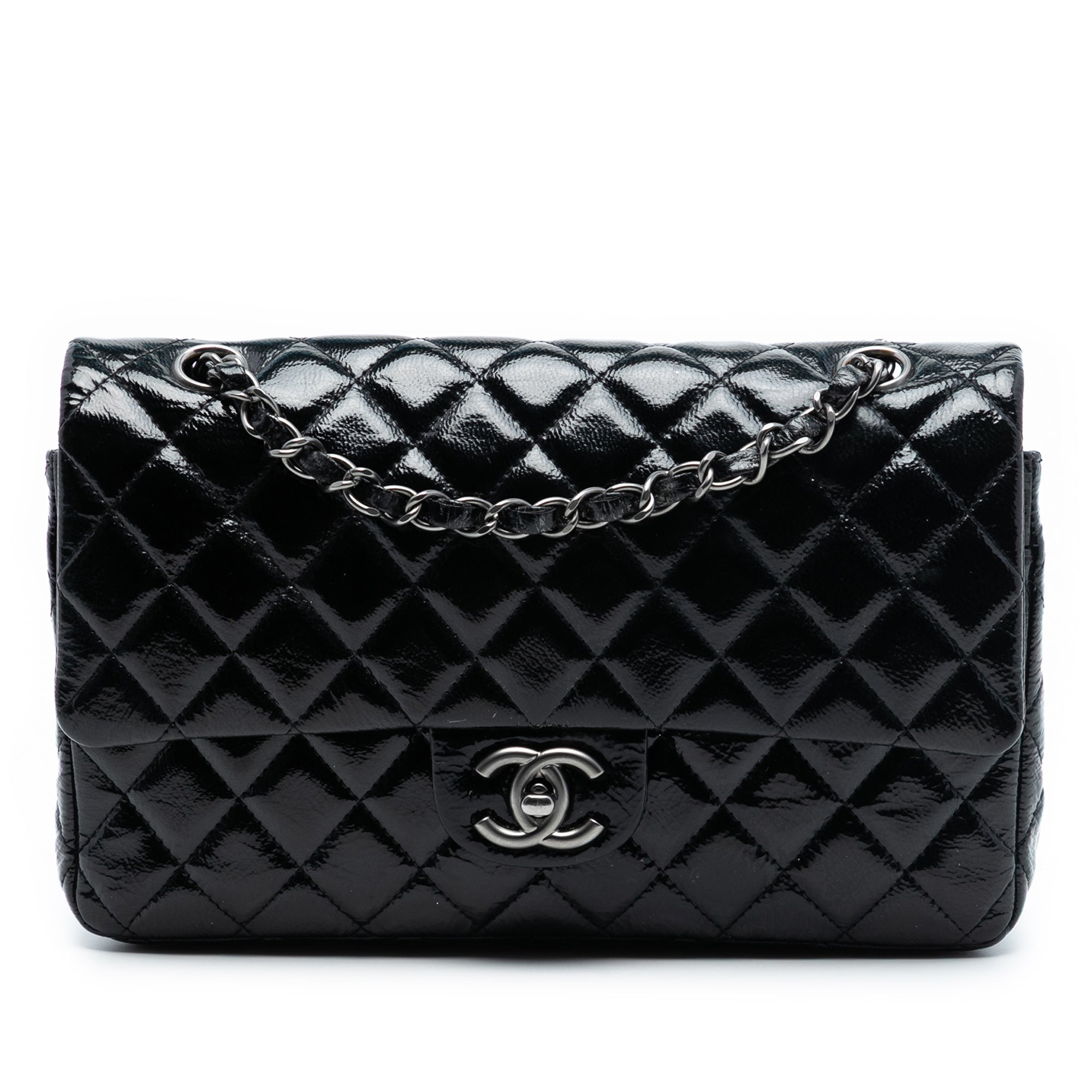 Medium Classic Distressed Patent Double Flap - Image 1