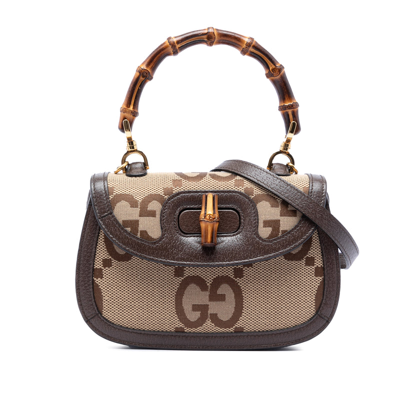 Small Jumbo GG Canvas Bamboo 1947 Top Handle Bag