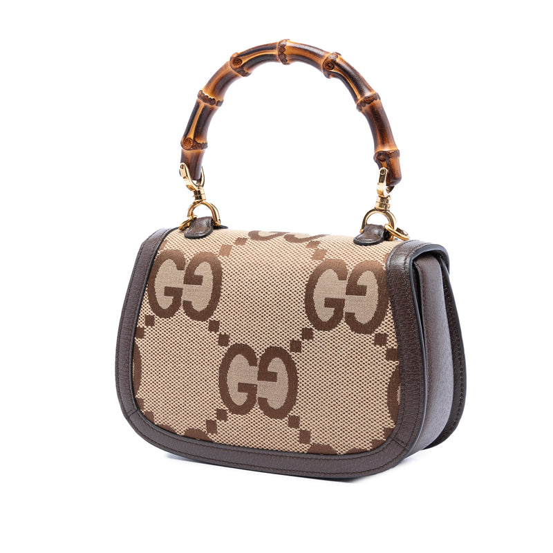 Small Jumbo GG Canvas Bamboo 1947 Top Handle Bag - Image 2