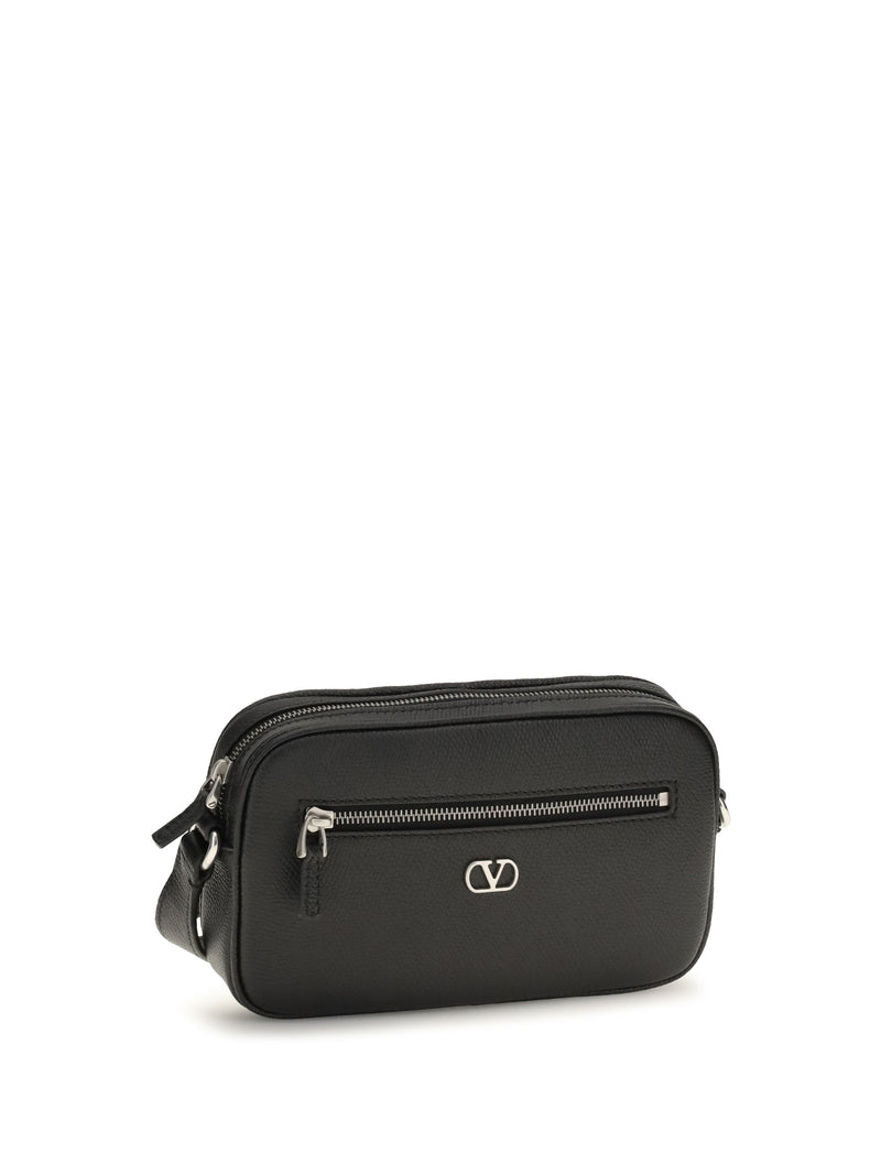 Valentino Garavani Grained Leather Vlogo Crossbody Bag — Black Calf Bos Taurus