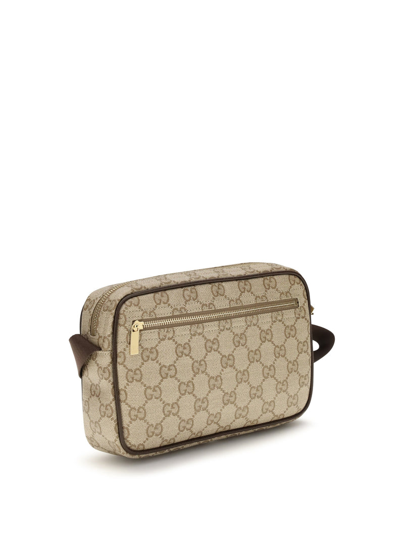 Gucci Gg Fabric With Web Stripe Shoulder Bag — Beige