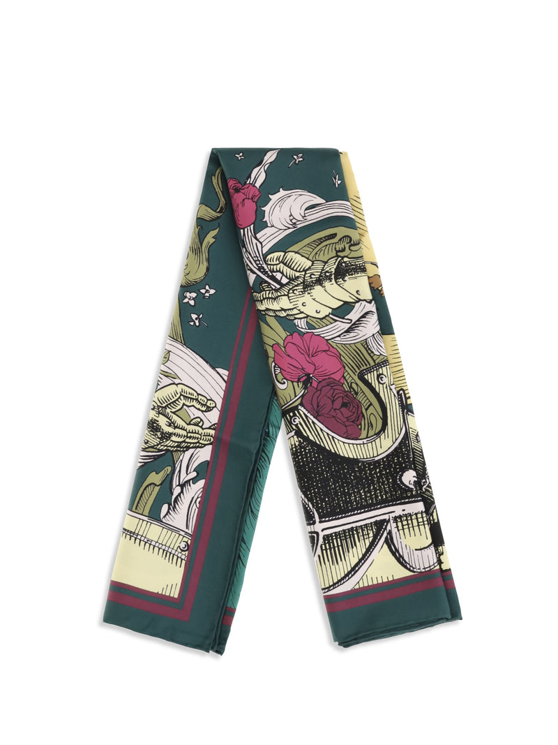 Burberry Etched Knight Silk Scarf — Green Scarfs